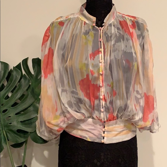 Aryn K Tops - Beautiful Silk Sheer Watercolor Blouse Sz S